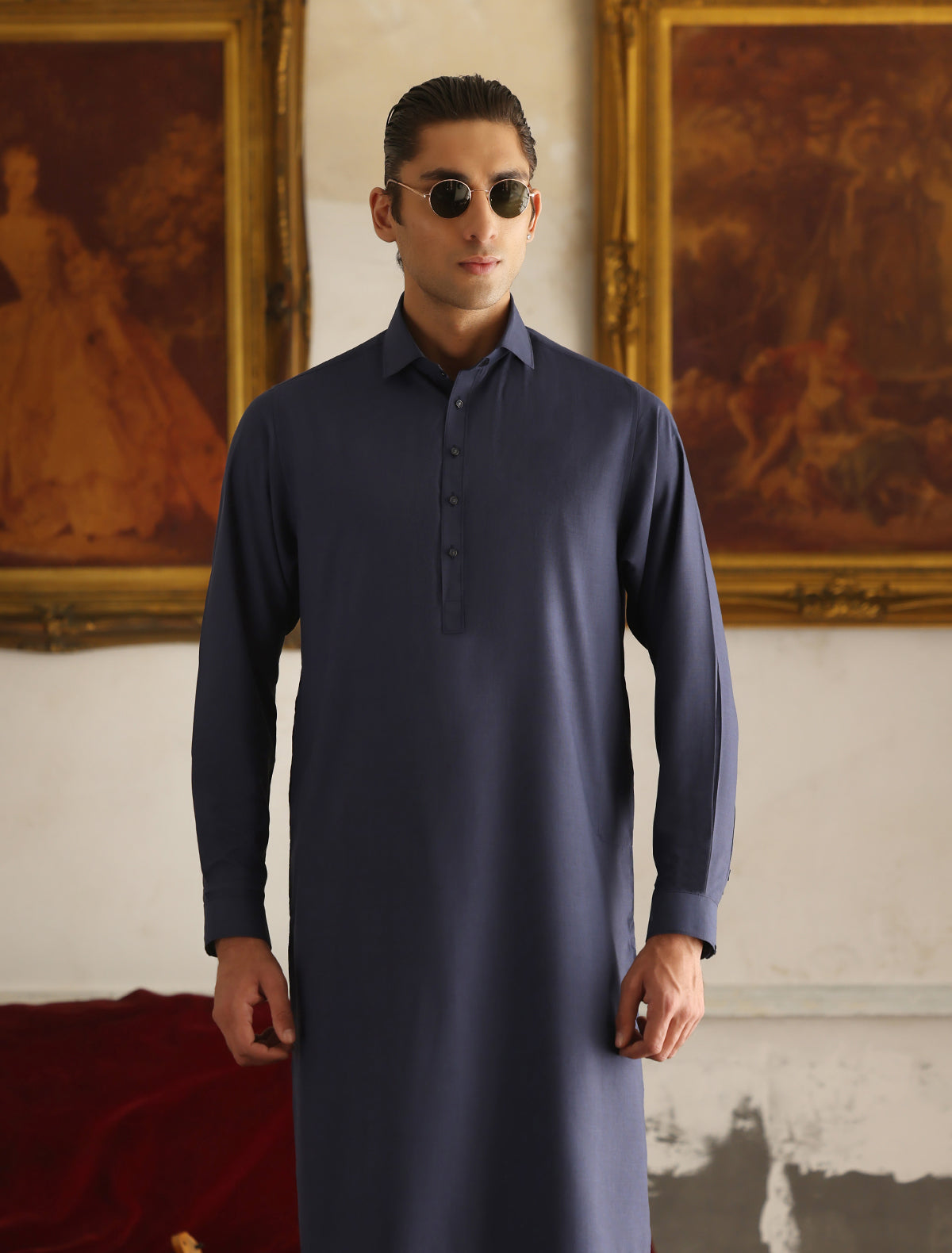 Blue Monogram Detailed Kameez Shalwar (SHK2471)
