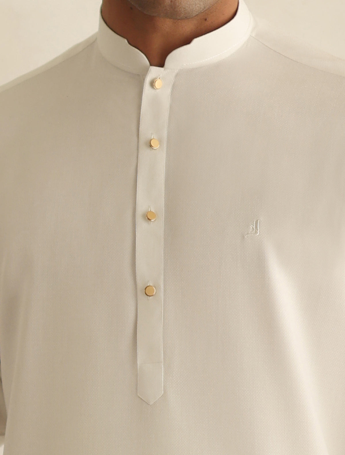 Cream Oxford Logo Embellished Kameez Shalwar (SHK2472)