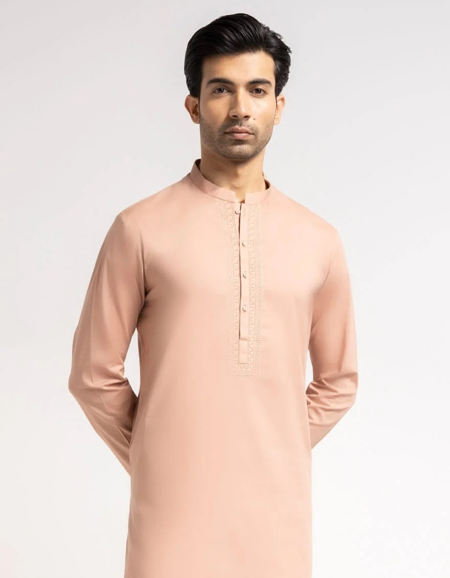 Peach Luxury Cotton Embroidered Kurta Trouser