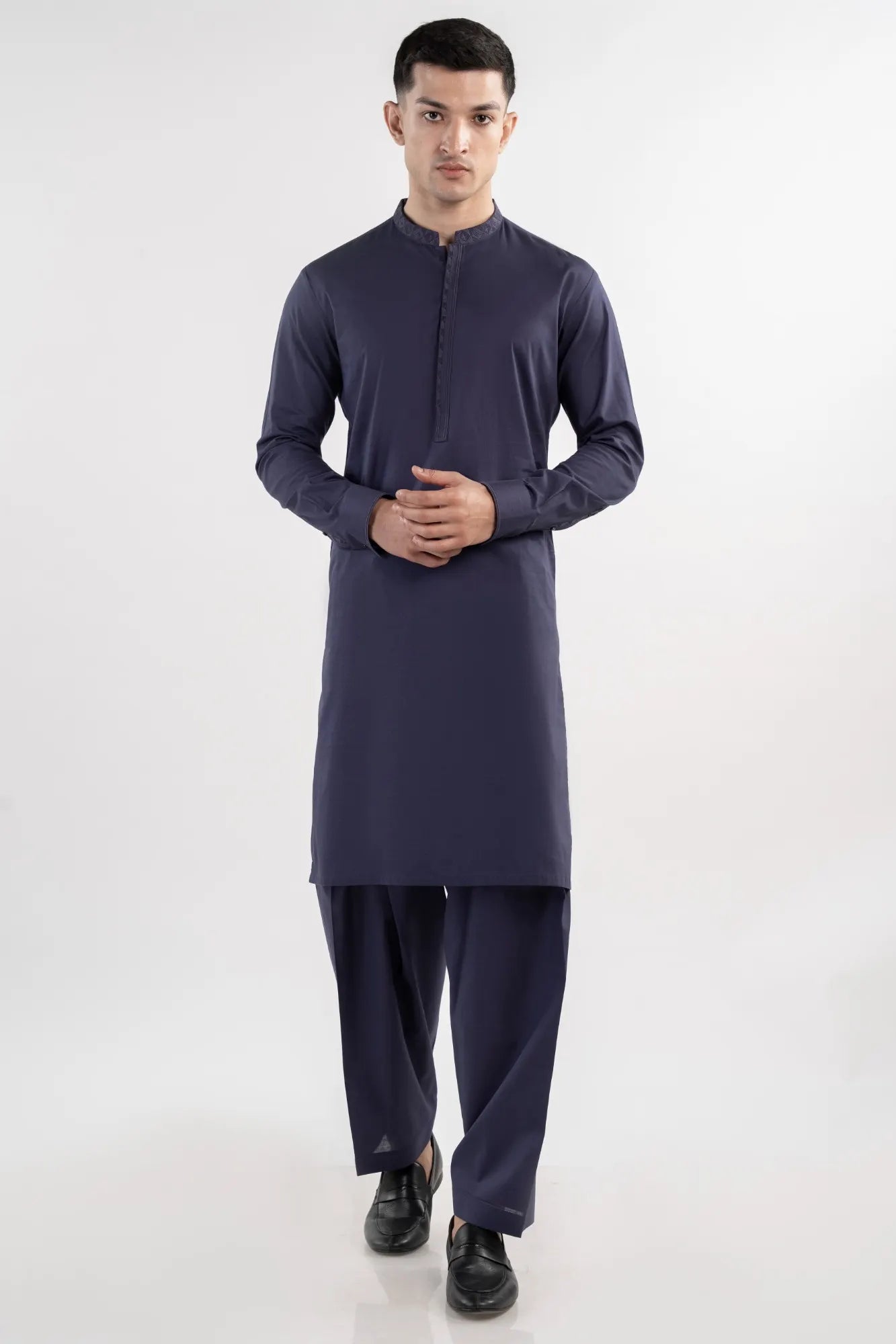 Blue Embroidered Cotton Kameez Shalwar