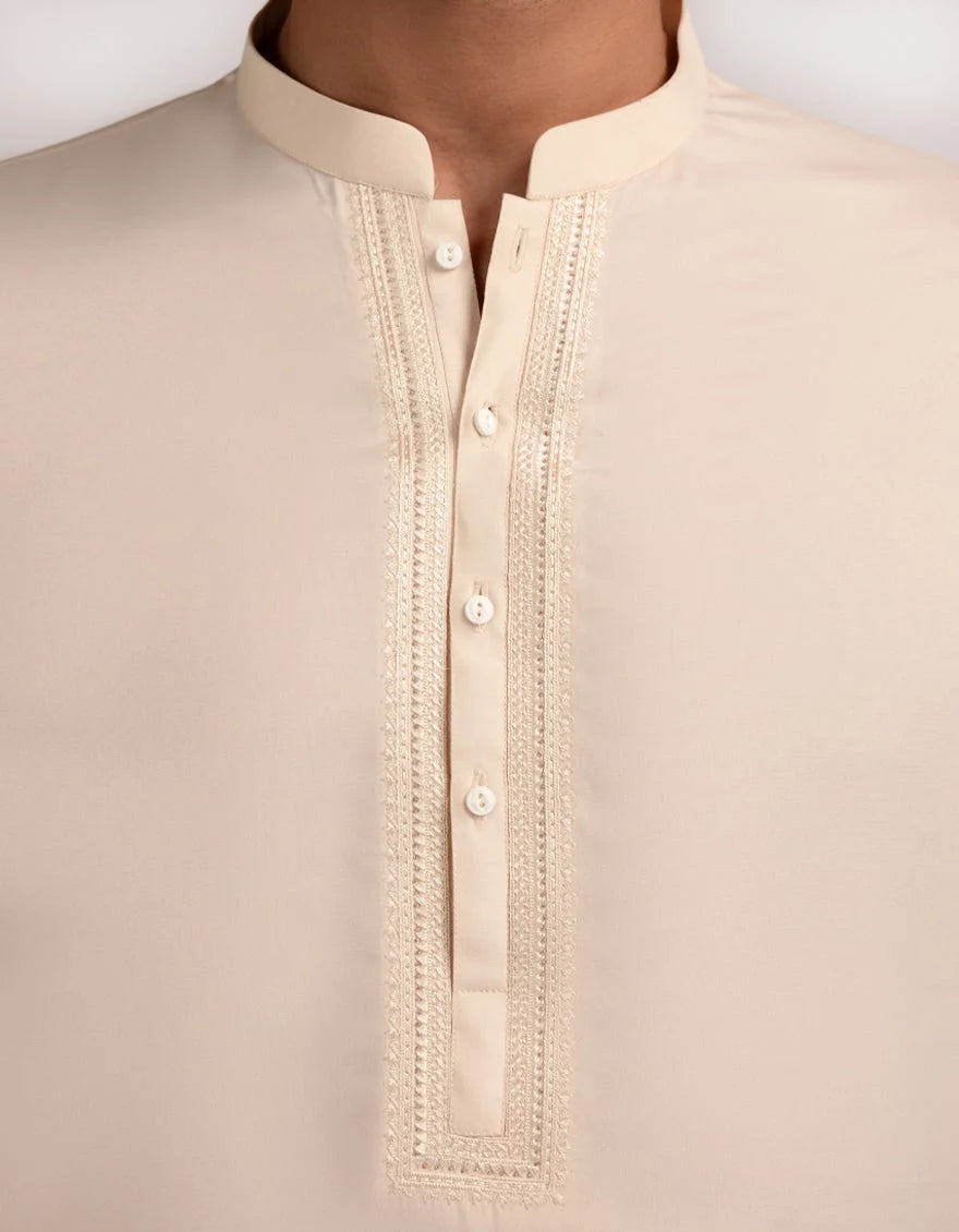 Fawn Premium Blended Embroidered Kurta Trouser