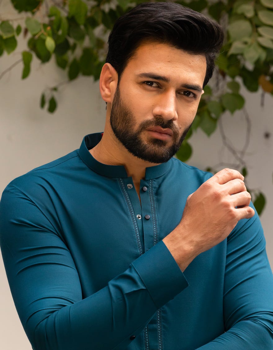 Green Embroidered Blended Kameez Shalwar