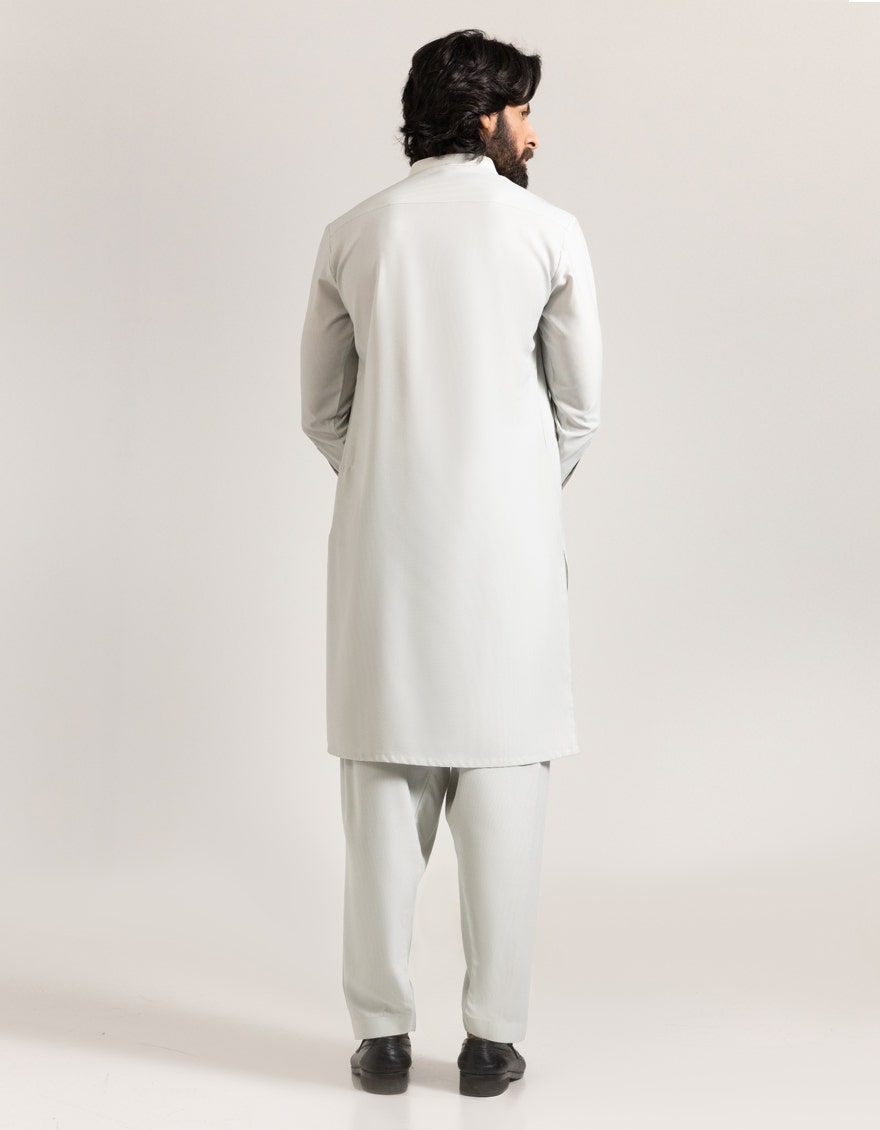 Smoke Grey Embroidered Blended Kameez Shalwar