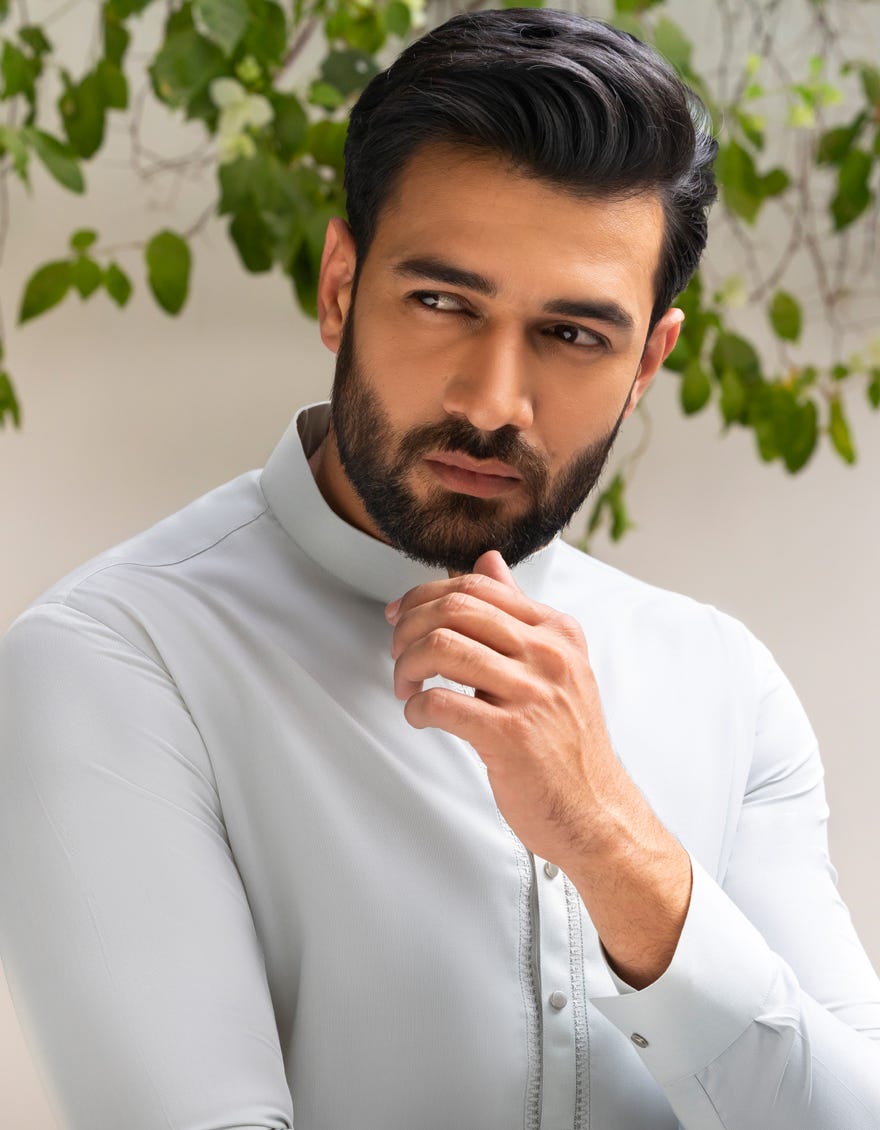 Dull Sky Embroidered Blended Kameez Shalwar