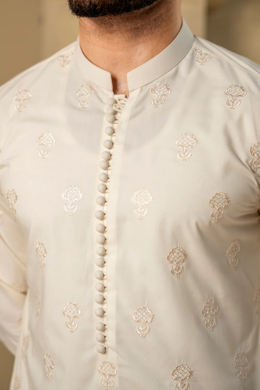 Cream Embroidered Kurta Pyjama