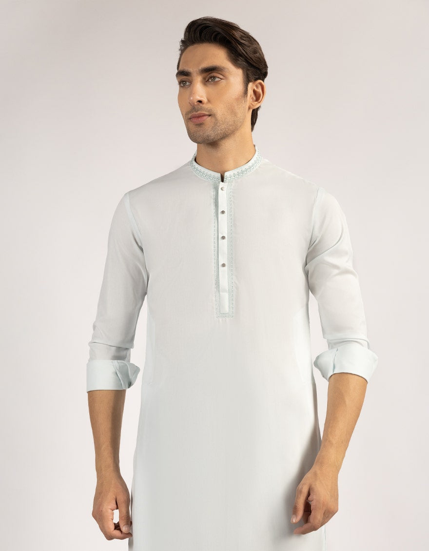Powder Green Premium Embroidered Kameez Shalwar (Eid Special)