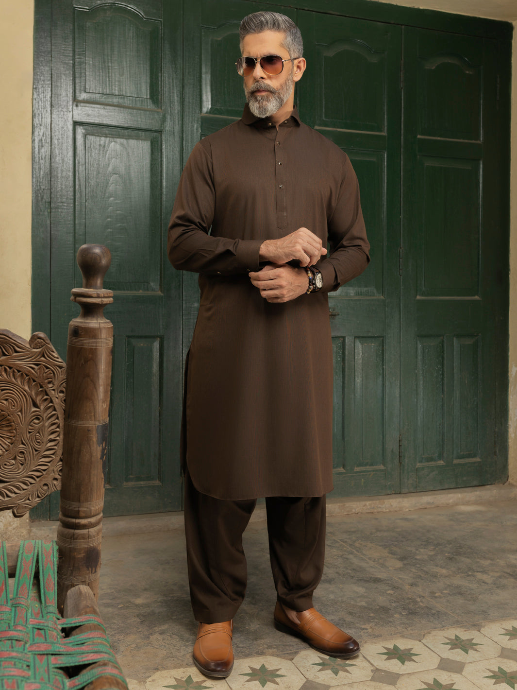 Wasim Akram Brown Kameez Shalwar