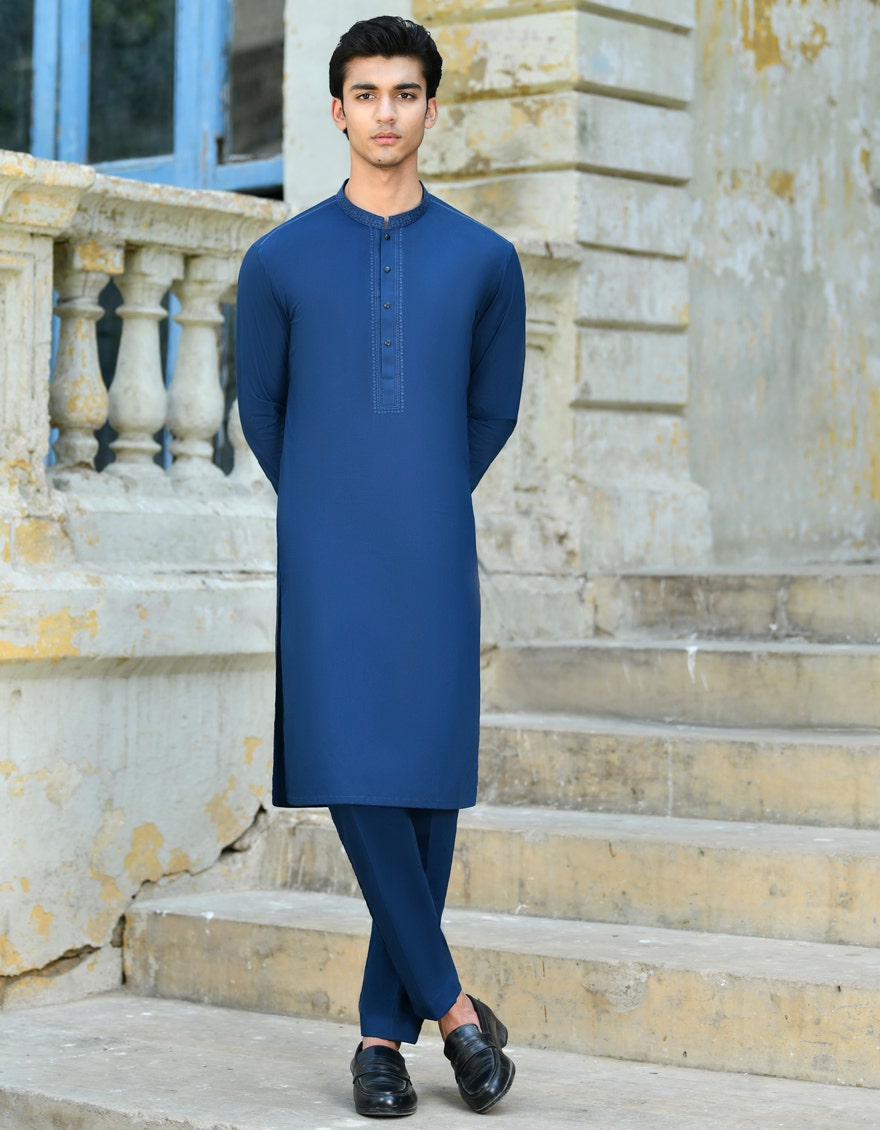 Royal Blue Cotton Kurta Pyjama