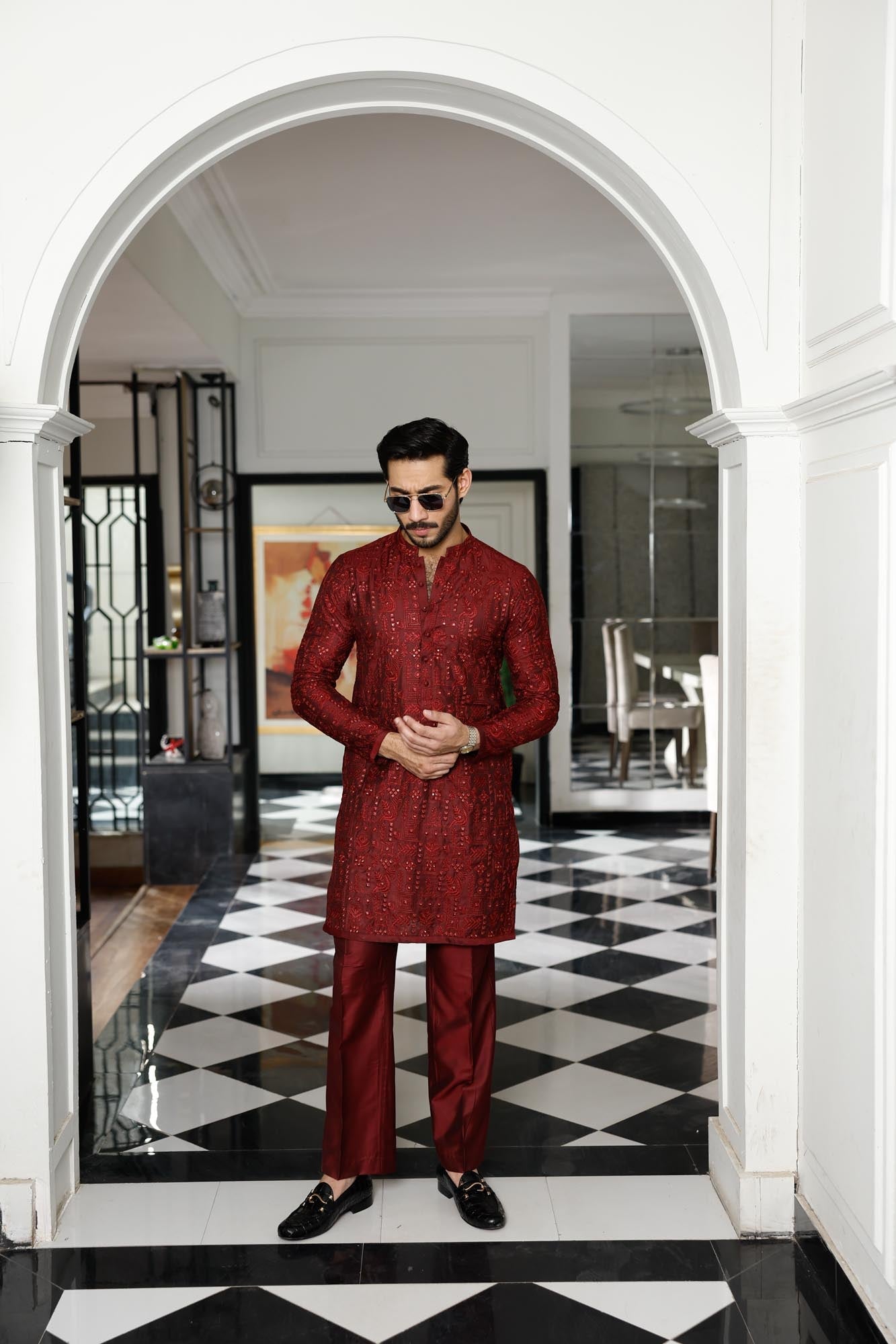 Maroon Shahkaar Kurta Pyjama