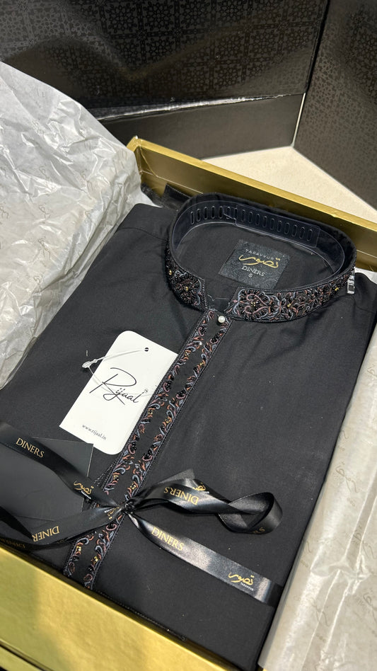 Black Hand Embroidered Luxury Kurta Pyjama