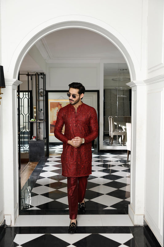 Maroon Shahkaar Kurta Pyjama