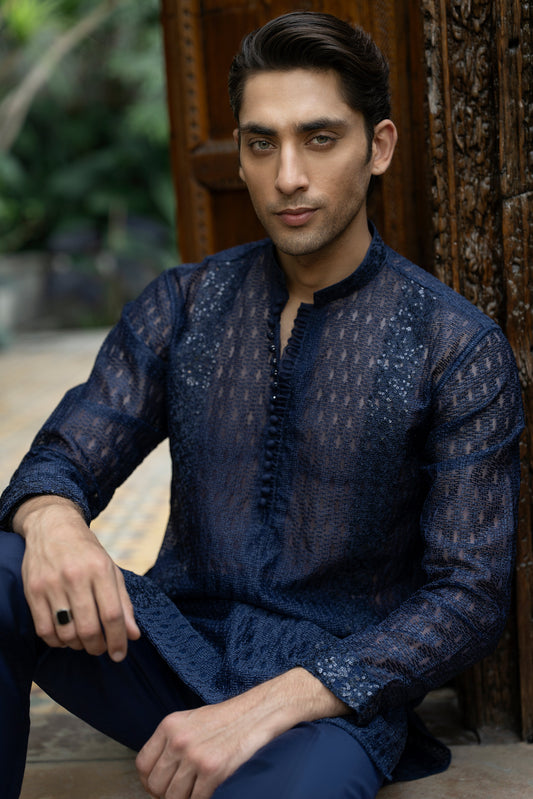 Blue Organza Kurta Pyjama