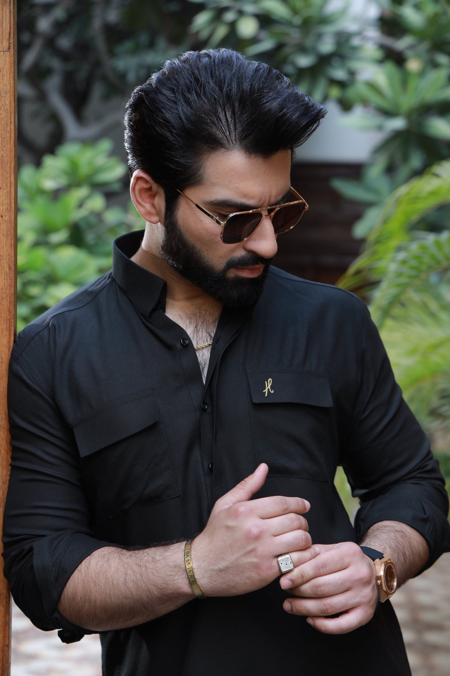 Black Linen Kurta Pyjama