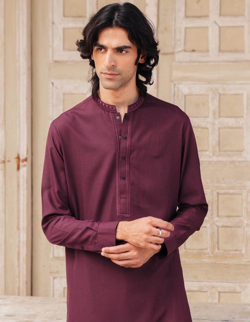 Maroon Embroidered Blended Kameez Shalwar