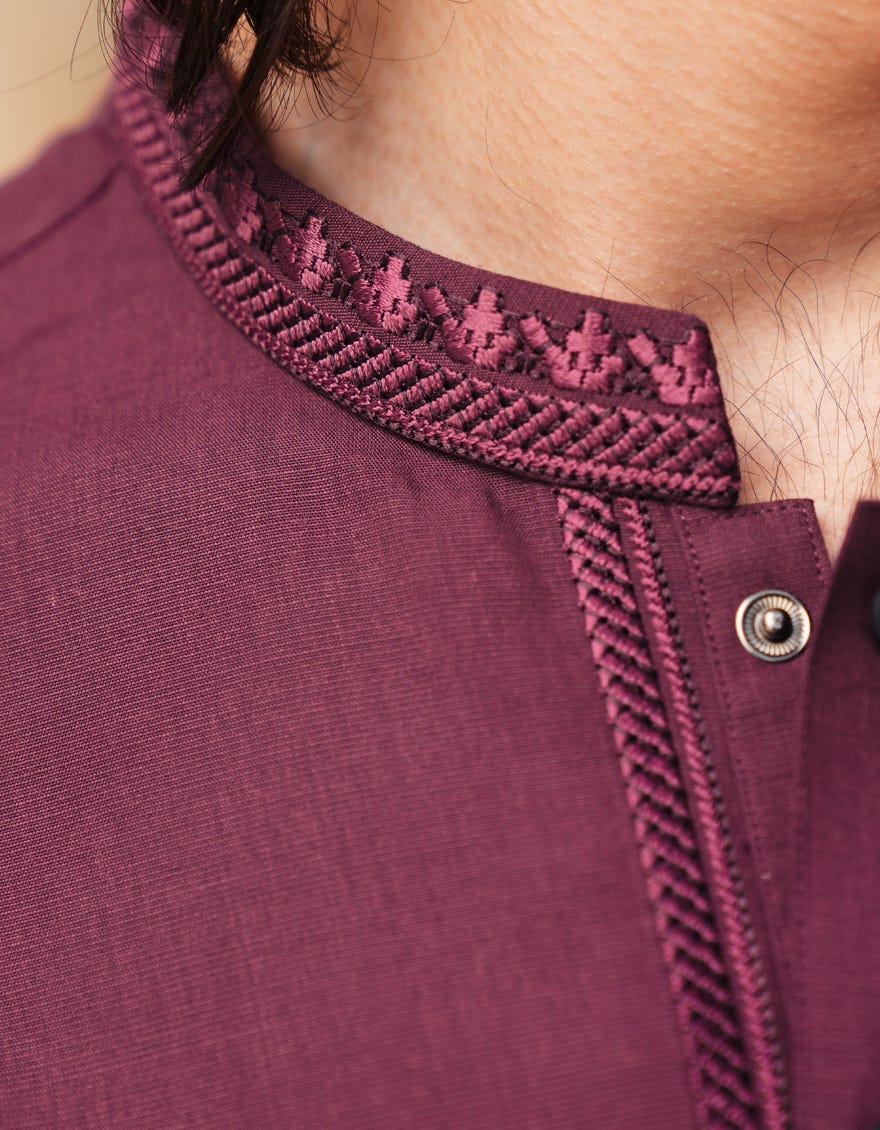 Maroon Embroidered Blended Kameez Shalwar