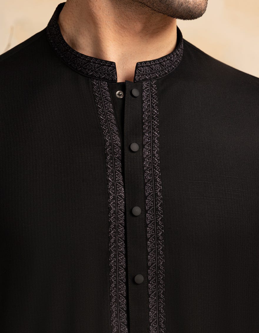 Black Embroidered Blended Kameez Shalwar