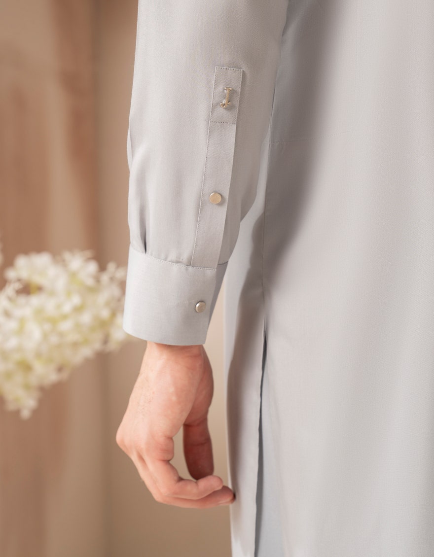 Grey Embroidered Blended Kameez Shalwar