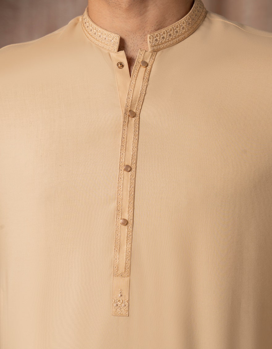 Peach Embroidered Blended Kurta Trouser