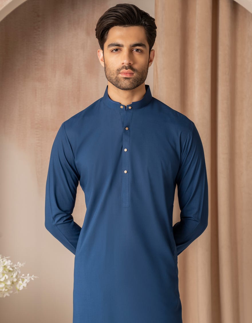 Blue Premium Blended Kurta Trouser