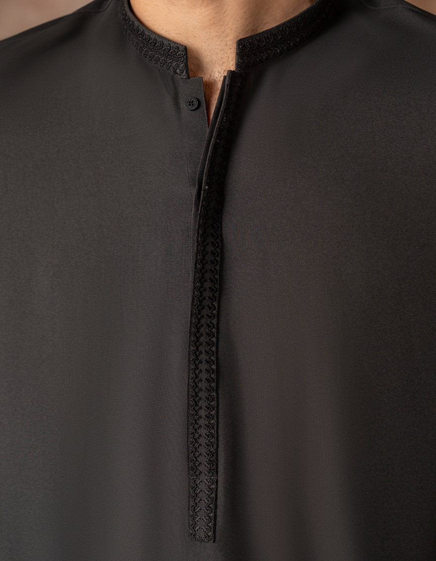 Black Embroidered Blended Kameez Shalwar