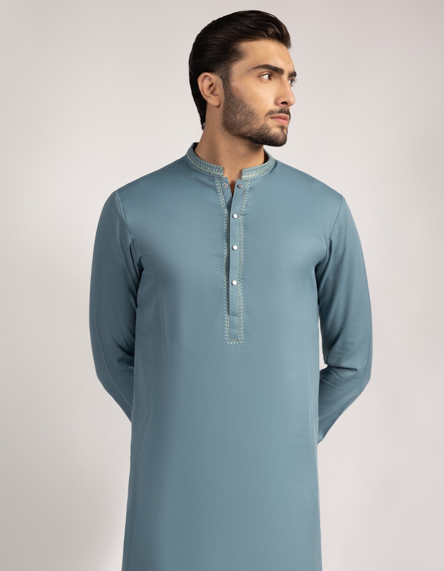 Sea Green Embroidered Kurta Trouser