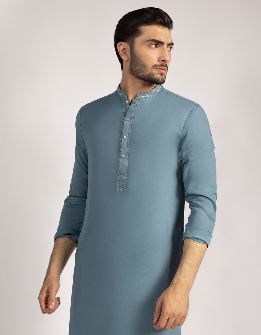Sea Green Embroidered Kurta Trouser