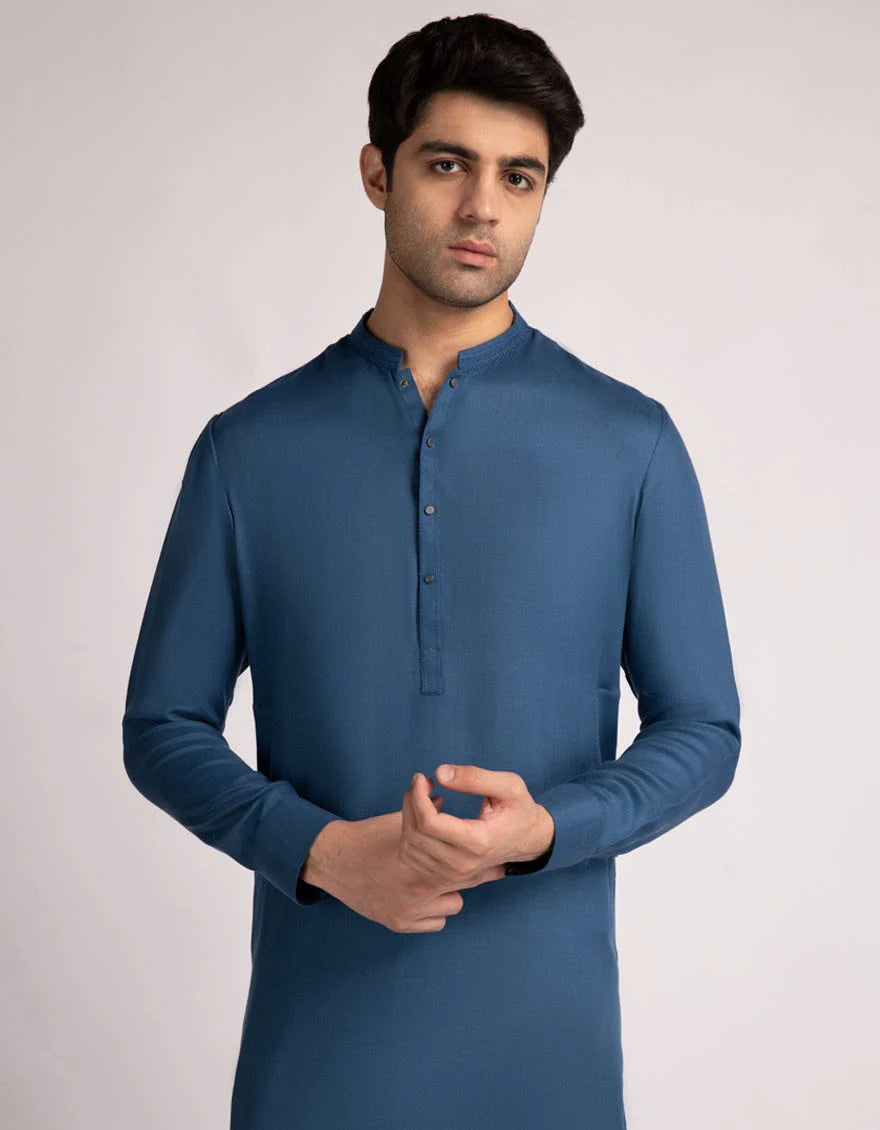 Classic Blue Premium Embroidered Kameez Shalwar