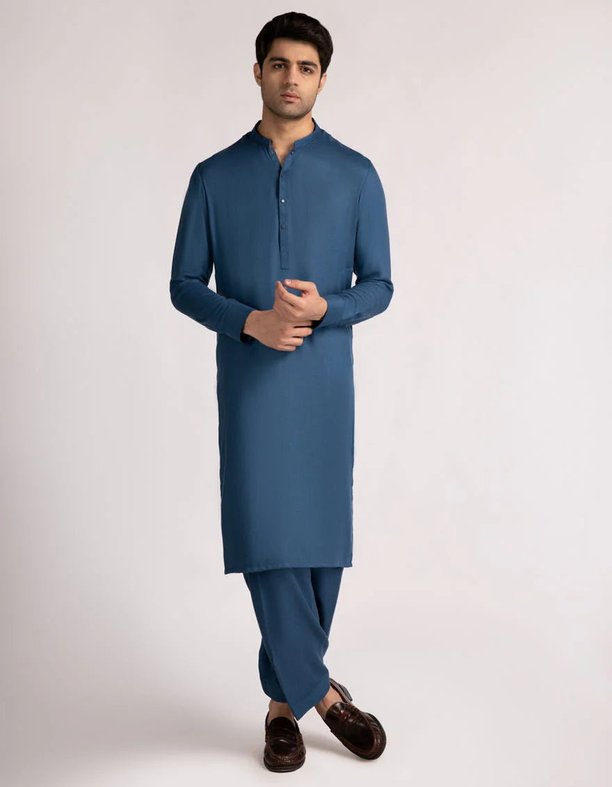 Classic Blue Premium Embroidered Kameez Shalwar