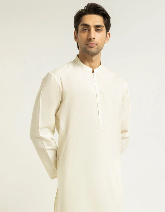 Cream Luxury Cotton Embroidered Kurta Trouser