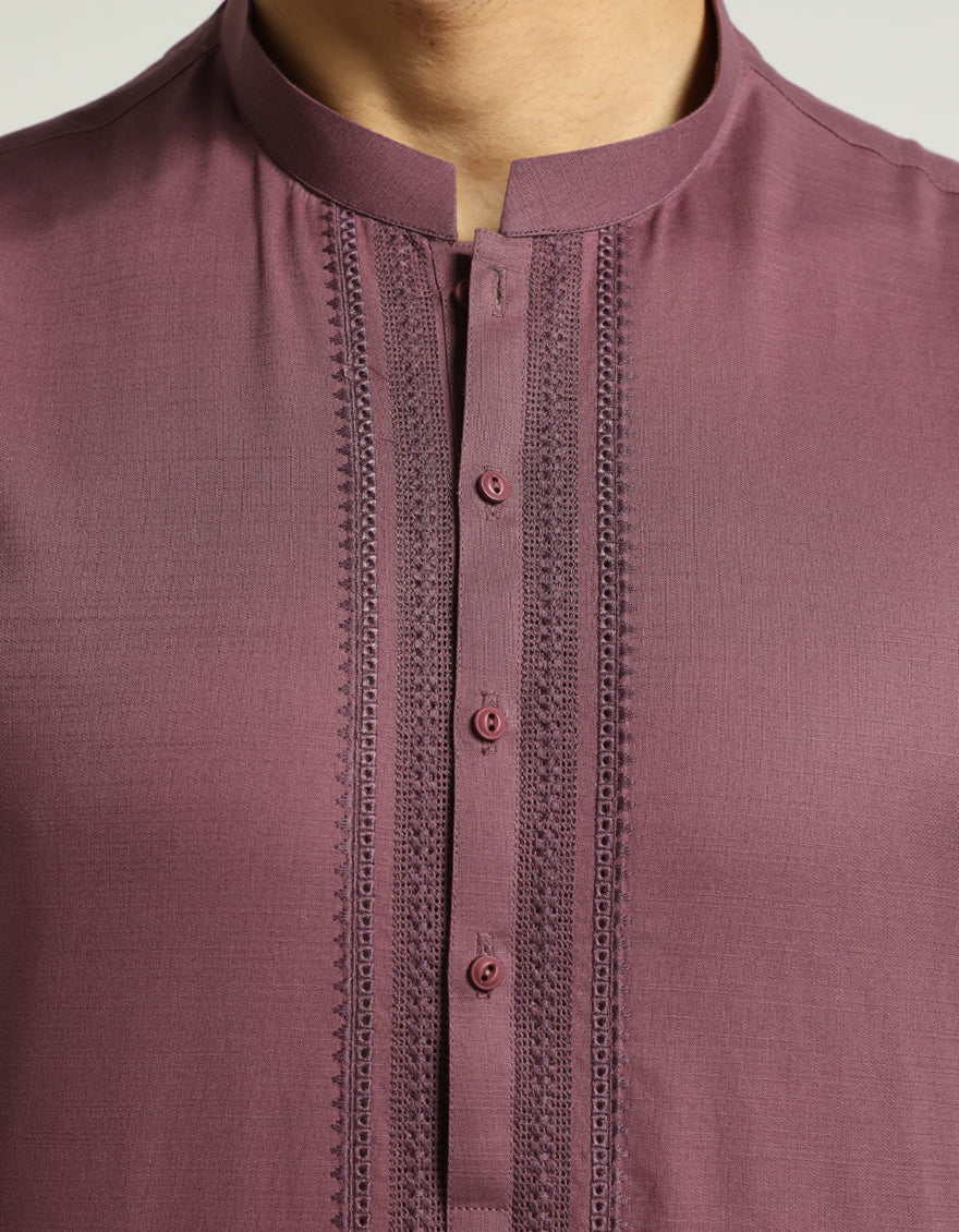 Plum Luxury Cotton Embroidered Kurta Trouser