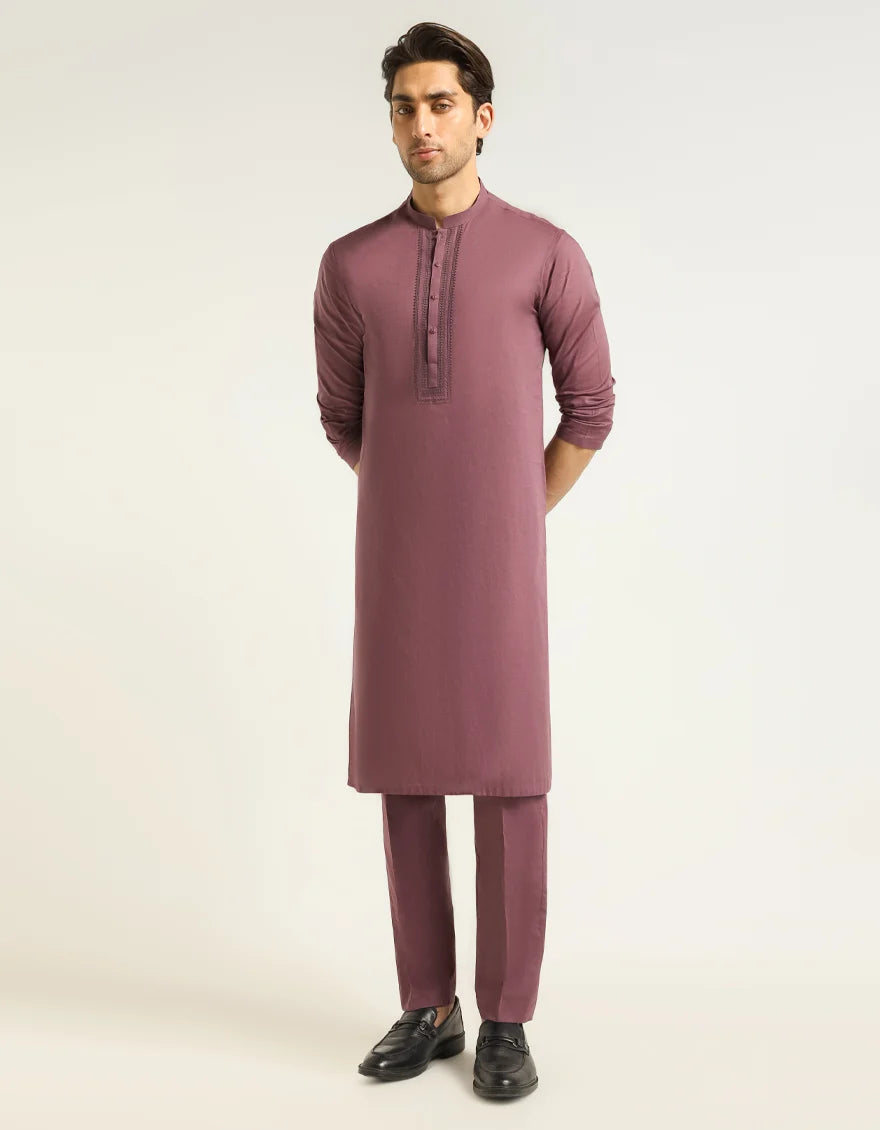 Plum Luxury Cotton Embroidered Kurta Trouser