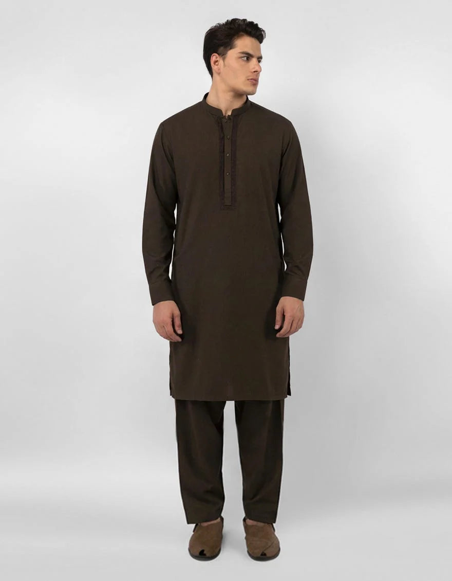 Coffee Brown Premium Embroidered Kameez Shalwar