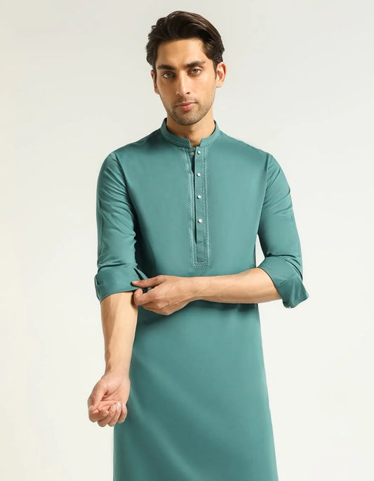 Green Premium Blended Embroidered Kurta Trouser