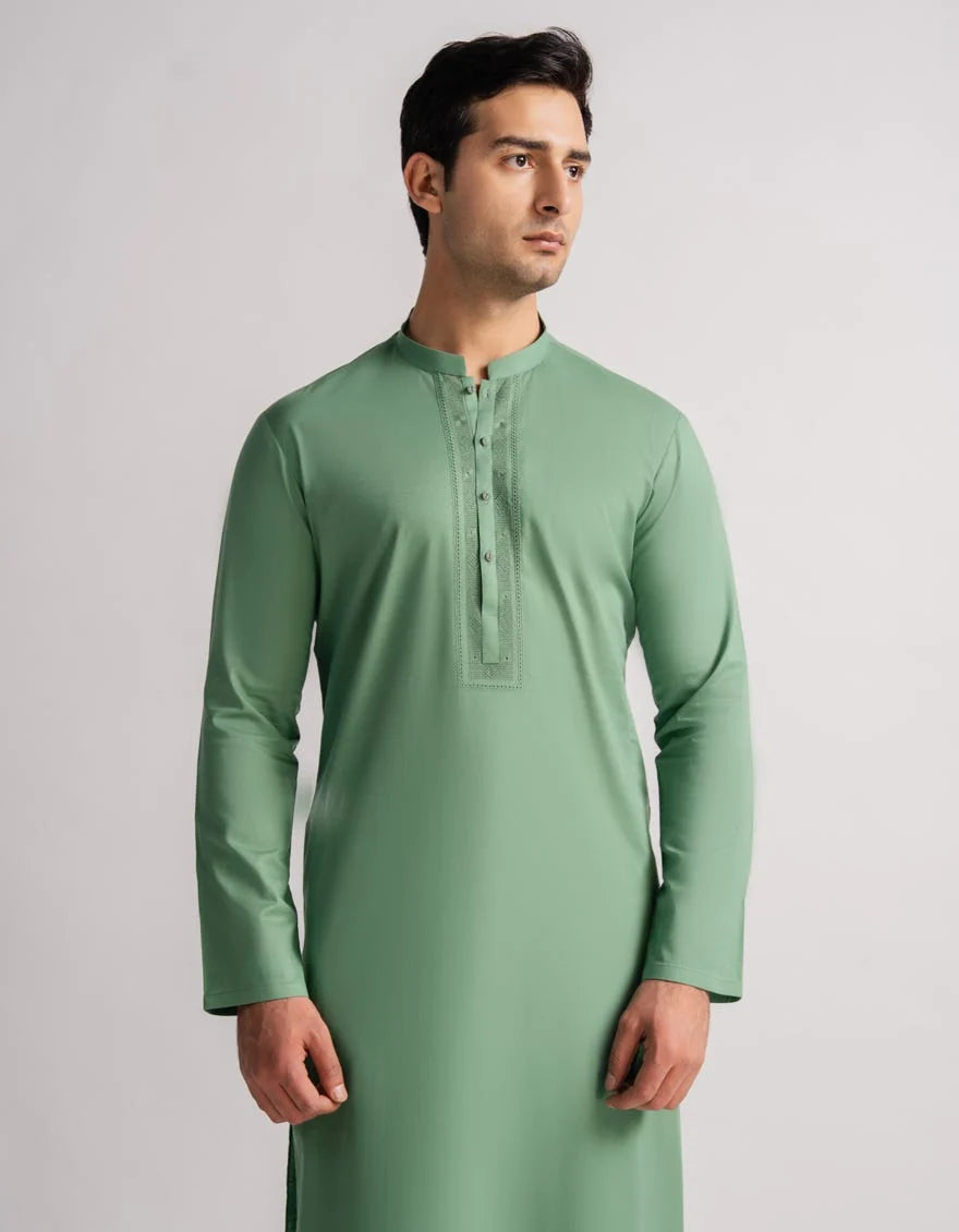 Green Luxury Cotton Embroidered Kurta Trouser