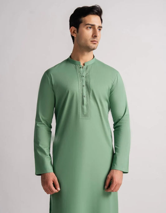 Green Luxury Cotton Embroidered Kurta Trouser