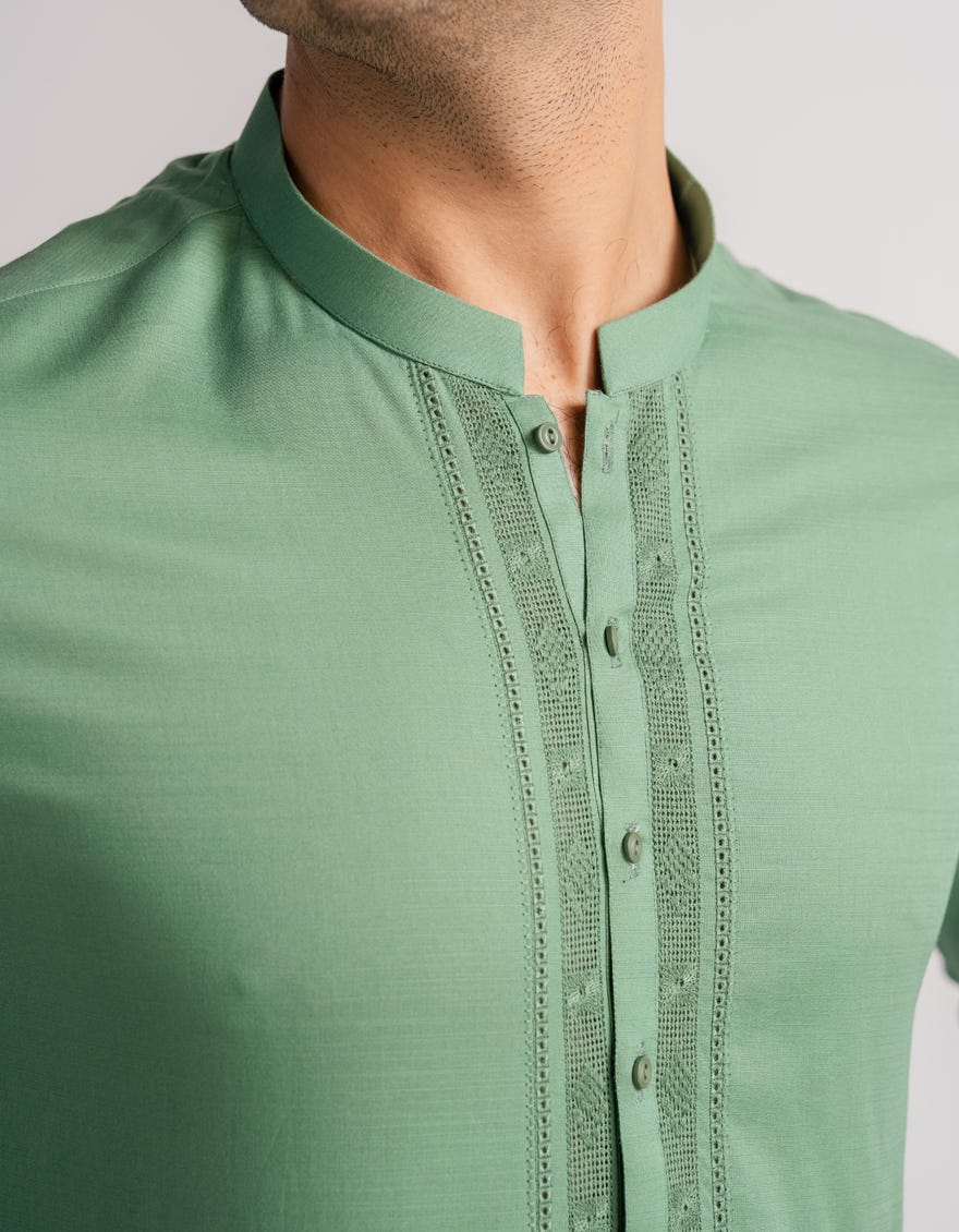 Green Luxury Cotton Embroidered Kurta Trouser
