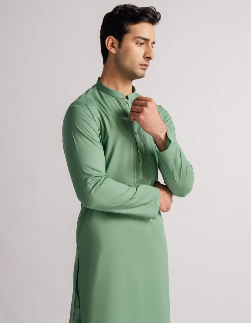 Green Luxury Cotton Embroidered Kurta Trouser