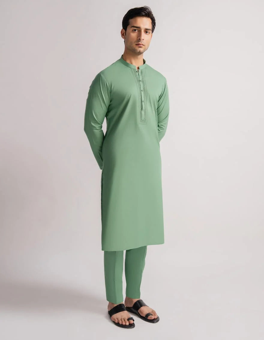 Green Luxury Cotton Embroidered Kurta Trouser