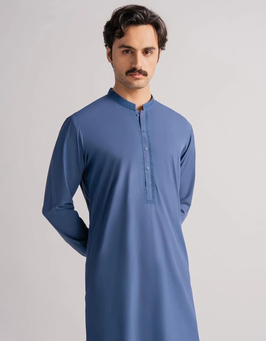 Blue Premium Blended Embroidered Kurta Trouser