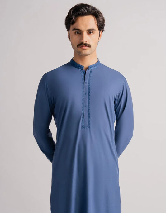 Blue Premium Blended Embroidered Kurta Trouser
