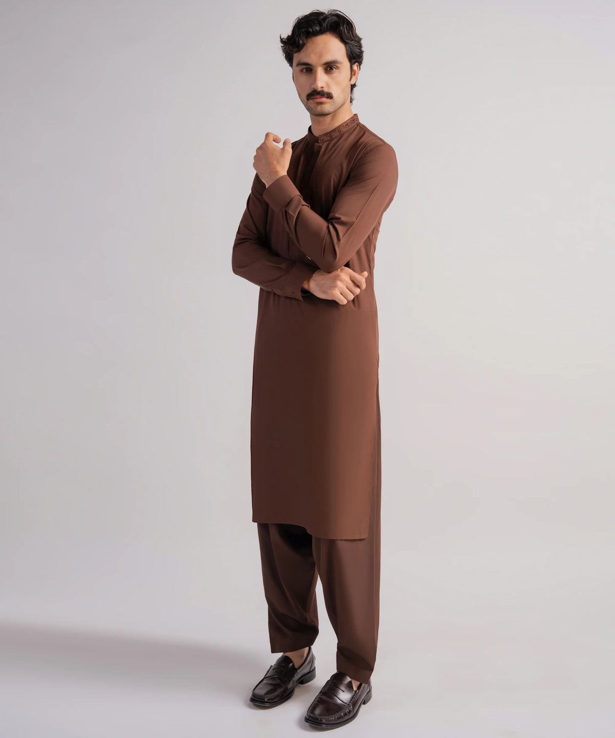Brown Premium Embroidered Kameez Shalwar