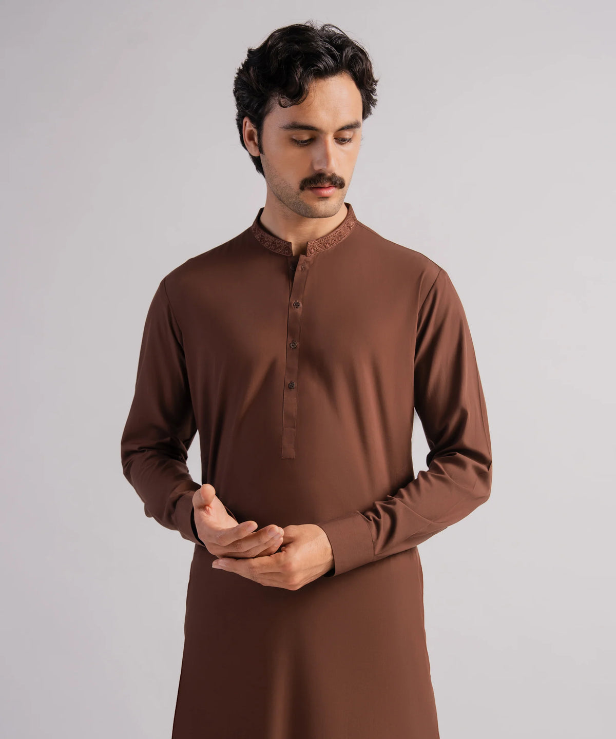 Brown Premium Embroidered Kameez Shalwar