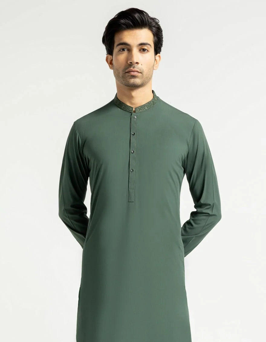Green Premium Embroidered Kameez Shalwar