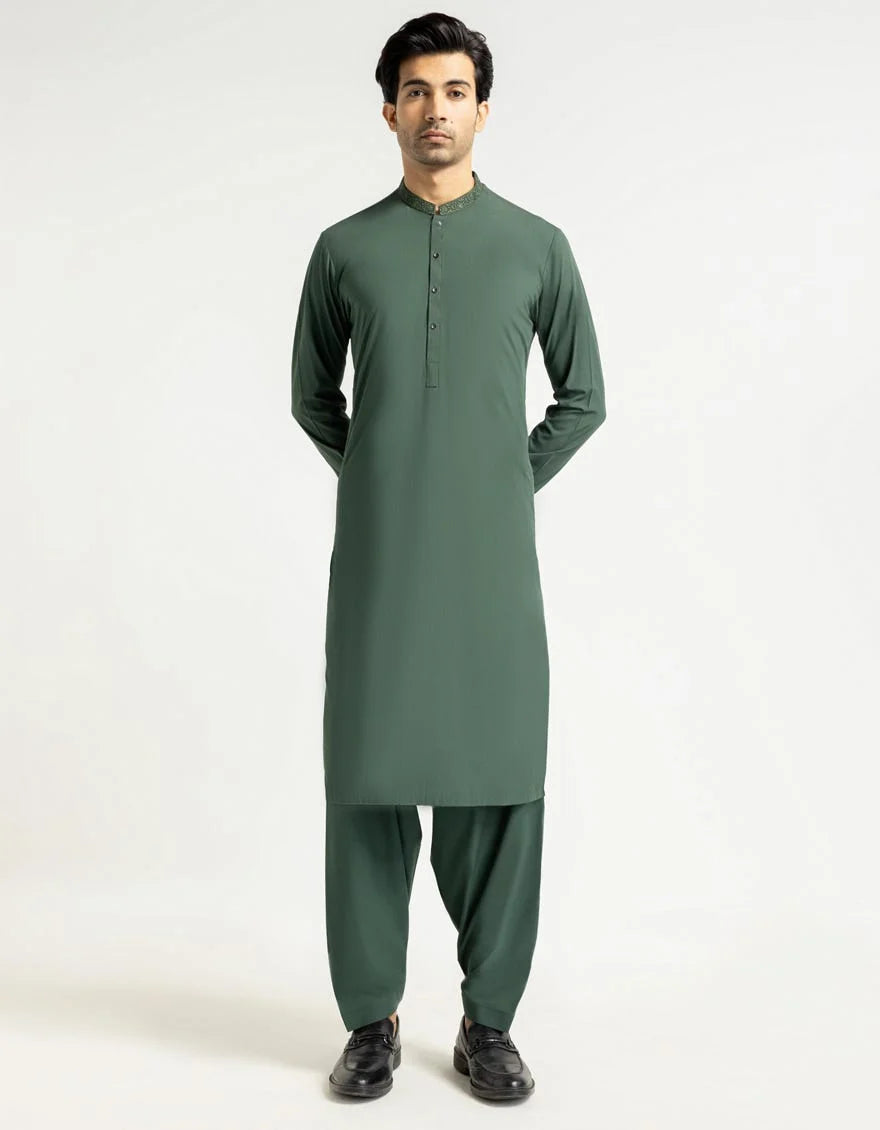 Green Premium Embroidered Kameez Shalwar