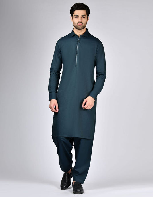 Blue Green Cotton Kameez Shalwar