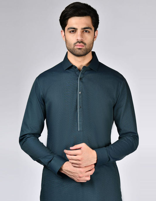 Blue Green Cotton Kameez Shalwar
