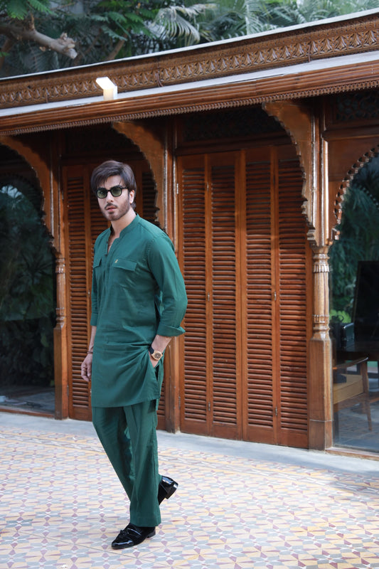 Green Linen Kurta Pyjama