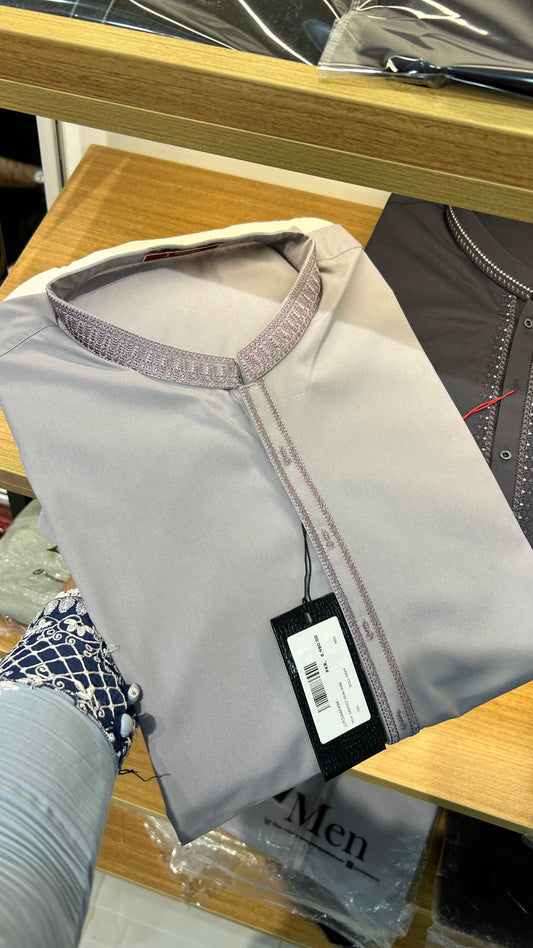 Dull Grey Embroidered Kameez Shalwar