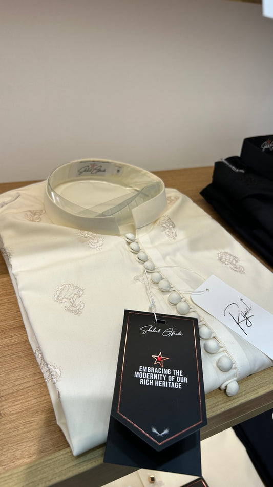 Cream Embroidered Kurta Pyjama
