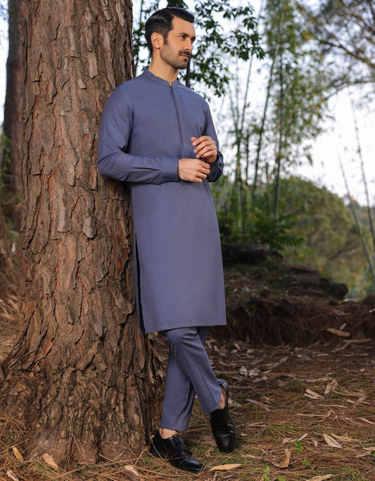 Blue Cotton Kurta Pyjama